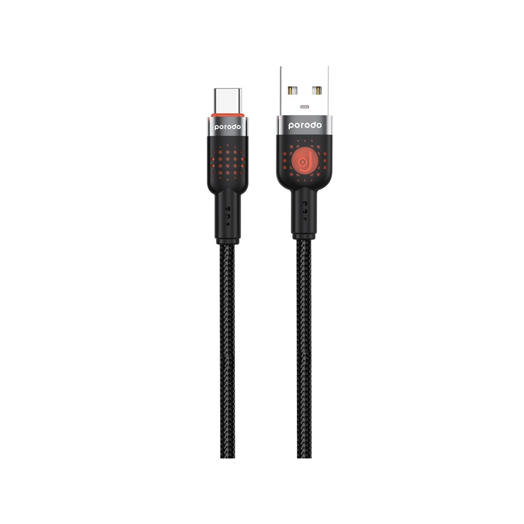 PORODO USB A TO TYPE C BRAIDED CABLE 1.2M BLACK PD-CBL0012-BK