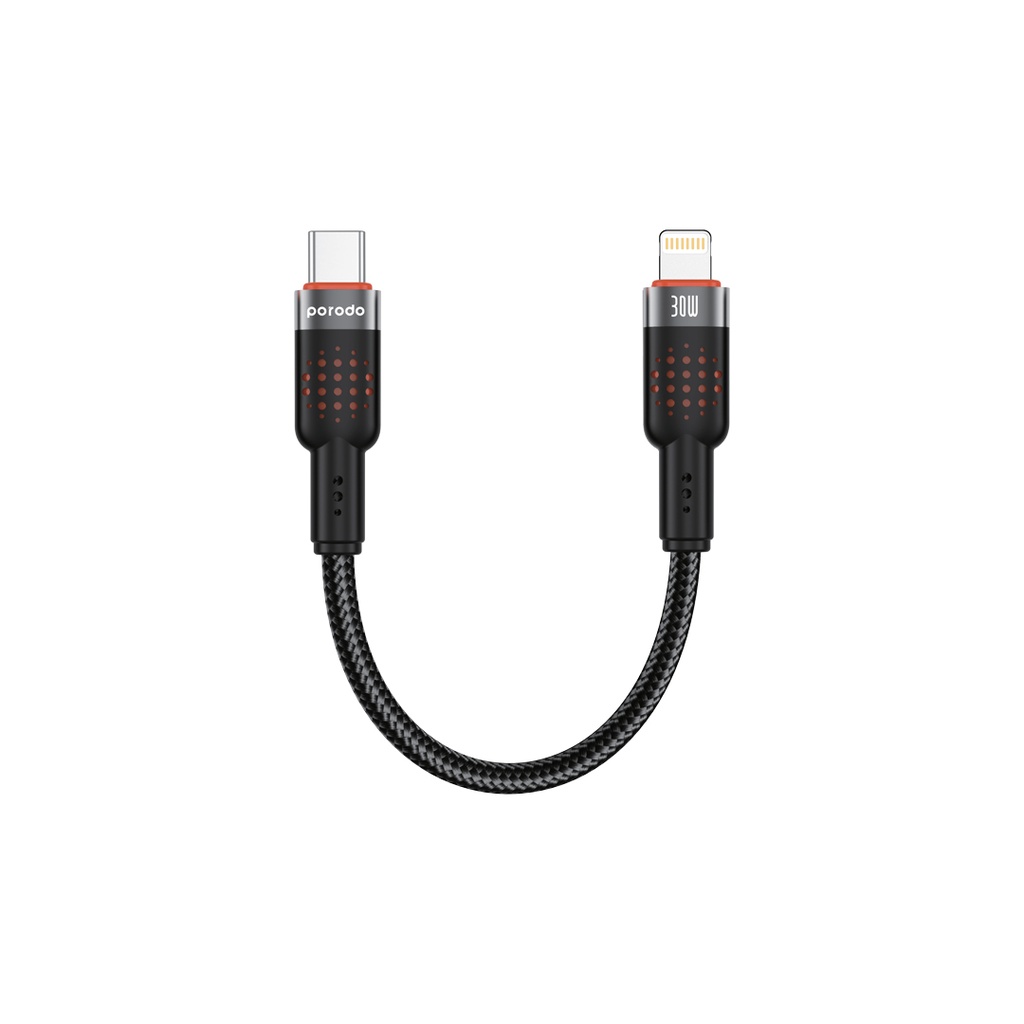PORODO BRAIDED 25CM CABLE USB C TO LIGHTNING PD30W BLACK PD-CBL0015