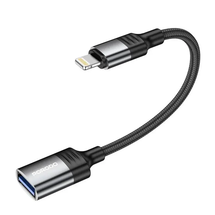PORODO USB 2.0 LIGHTNING OTG WIRE 0.12CM BLACK PD-CBL0021-BK