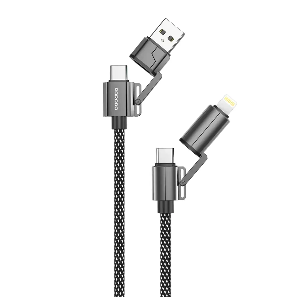 PORODO 4 IN 1 ALUMINIUM FAST CHARGING CABLE BLACK PD-CBL0022-BK