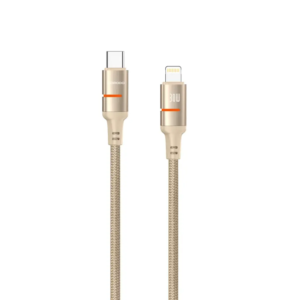 PORODO USB C TO LIGHTNING LED LIGHT CABLE 1.2M PD30W GOLD PD-CBL0028-GD-L