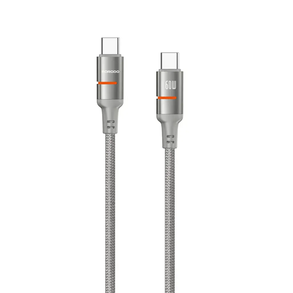 PORODO USB C TO USB C LED LIGHT CABLE 1.2M GRAY PD-CBL0028-GY-C