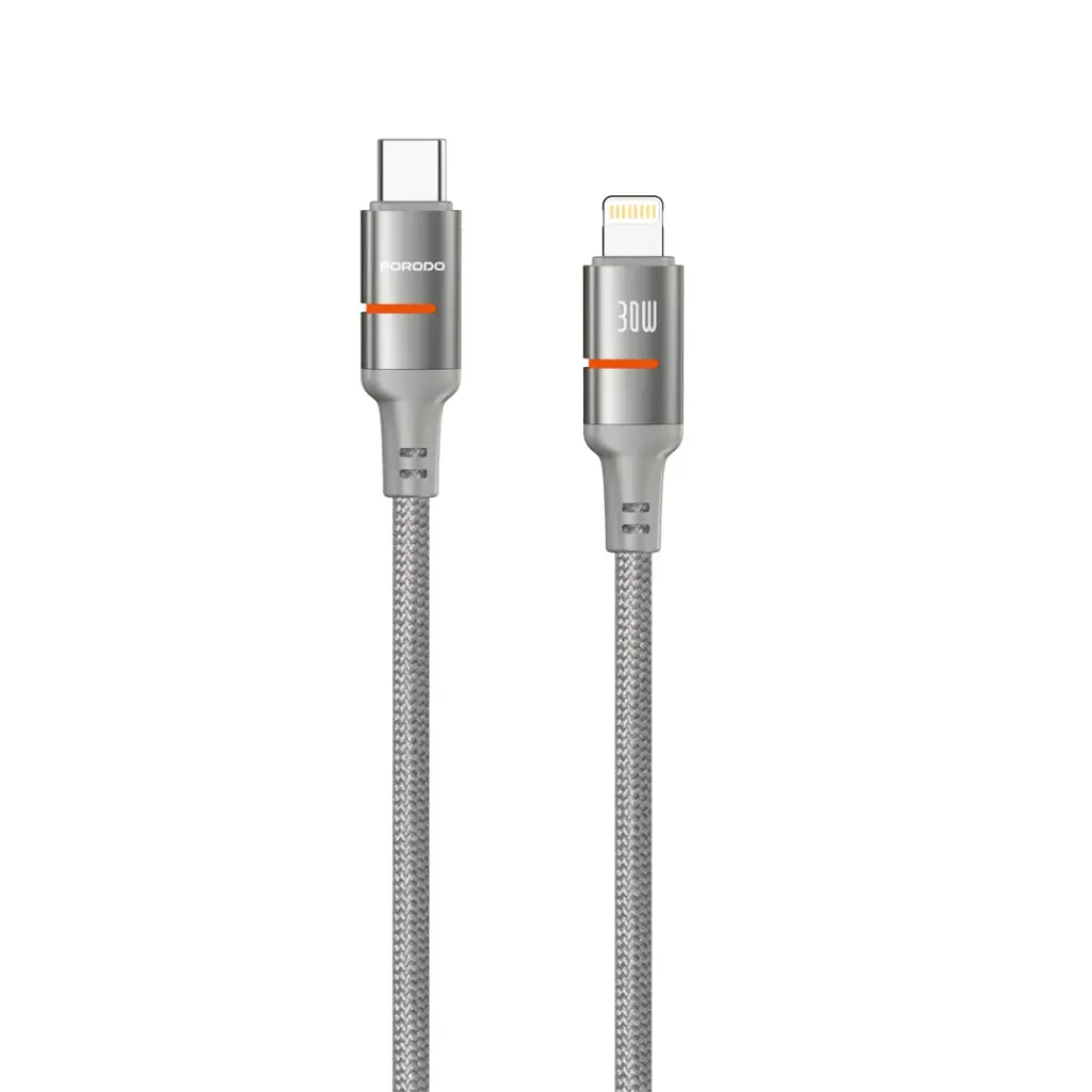 PORODO USB C TO LIGHTNING LED LIGHT CABLE 1.2M PD30W GRAY PD-CBL0028-GY-L