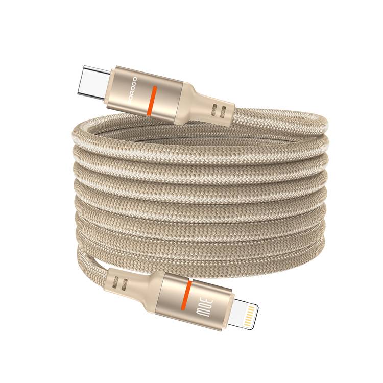 PORODO USB C TO LIGHTNING MAGNETIC LED CABLE 1.2M PD30W GOLD PD-CBL0030-GD-L