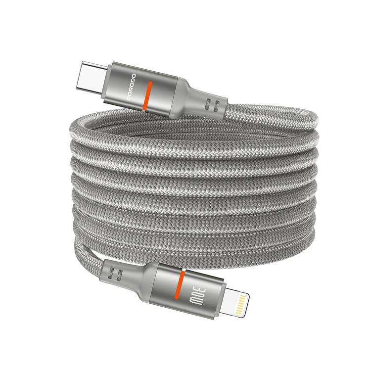 PORODO USB C TO LIGHTNING MAGNETIC LED CABLE 1.2M PD30W GRAY PD-CBL0030-GY-L