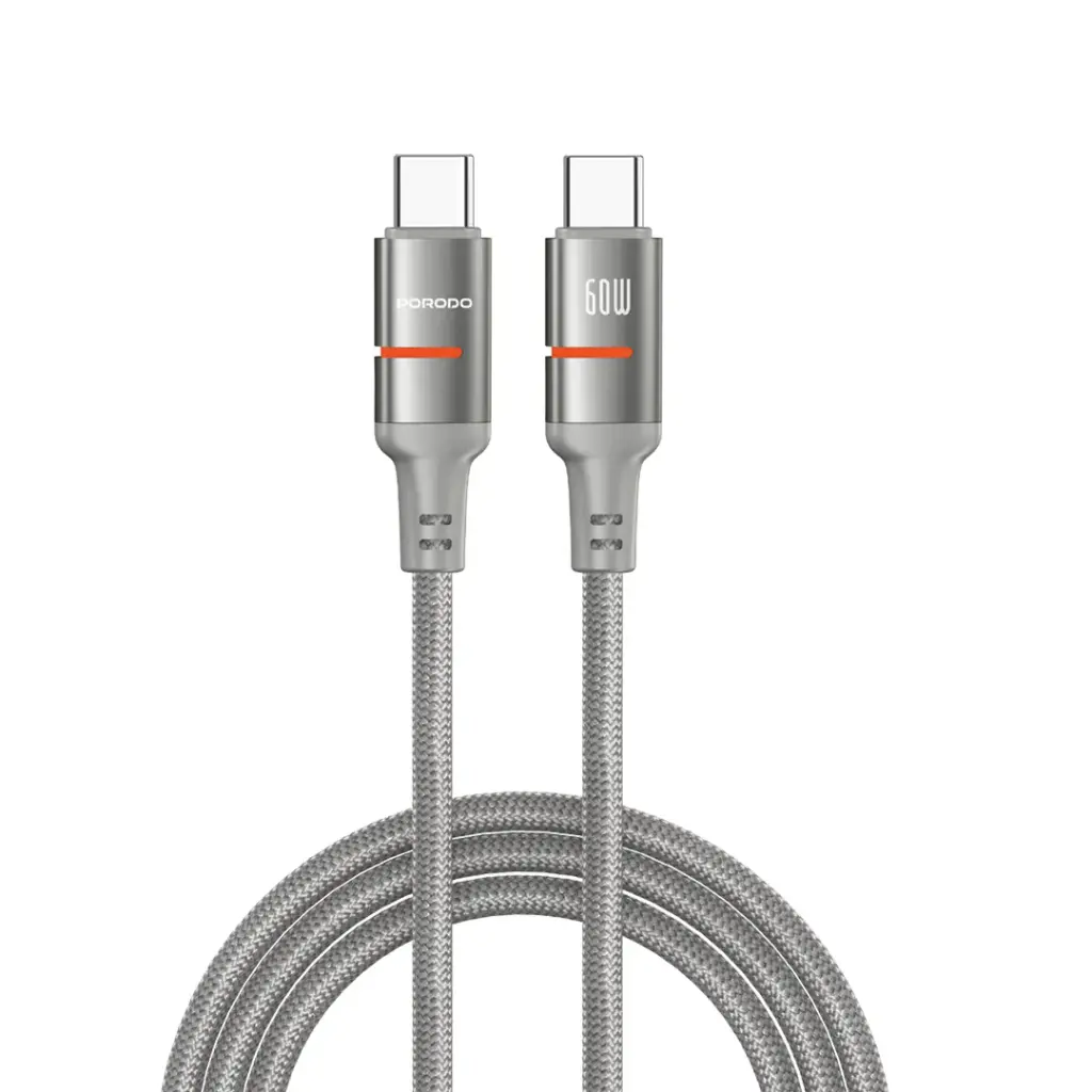 PORODO USB C TO USB C LED LIGHT CABLE 3M PD60W GRAY PD-CBL0031-GY-C