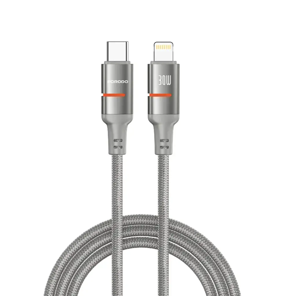 PORODO USB C TO LIGHTNING LED LIGHT CABLE 3M PD30W GRAY PD-CBL0031-GY-L