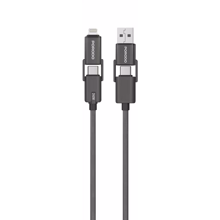 PORODO 4 IN 1 BRAIDED HIGH-SPEED CHARGING PD 240W 1M CABLE BLACK PD-CBL0034-BK