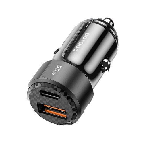 PORODO 50W DUAL PORT CAR CHARGER WITH USB C TO USB C CABLE BLACK PD-CC50WC-BK