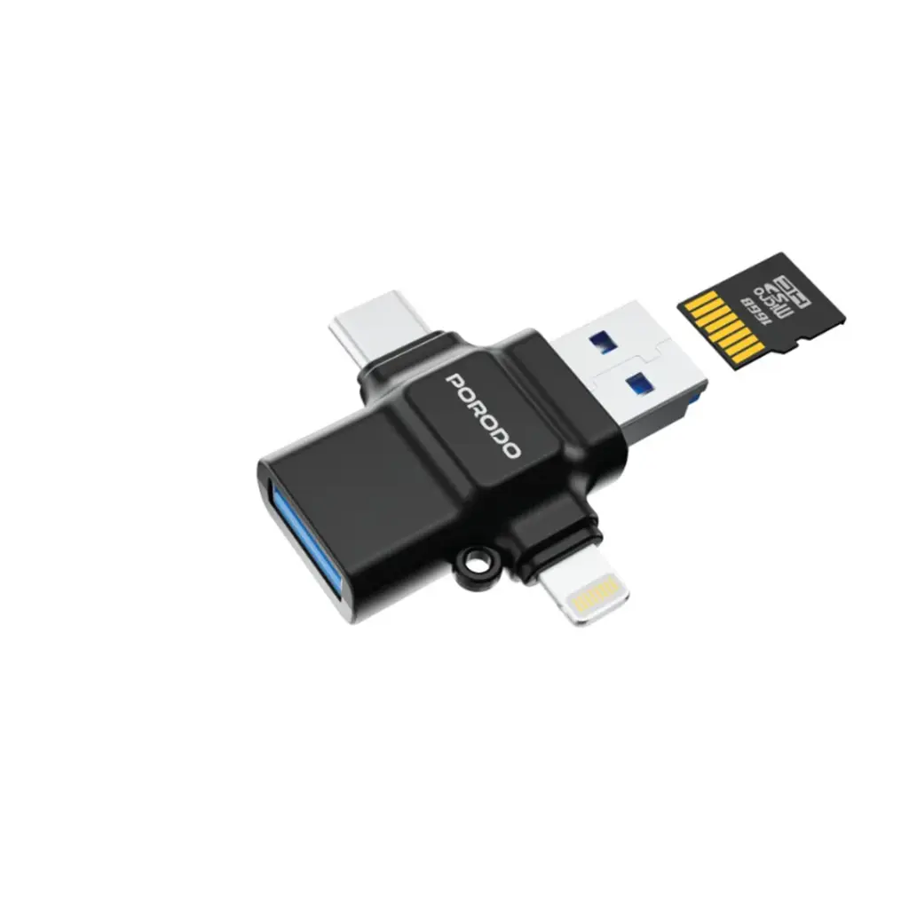 PORODO 4 IN 1 USB 3.0 OTG ADAPTER TF CARD READER BLACK PD-ETK09-BK