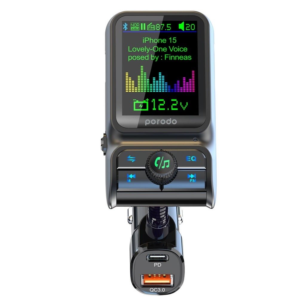PORODO DUAL PORT CAR CHARGER WITH FM TRANSMITTER PD36W BLACK