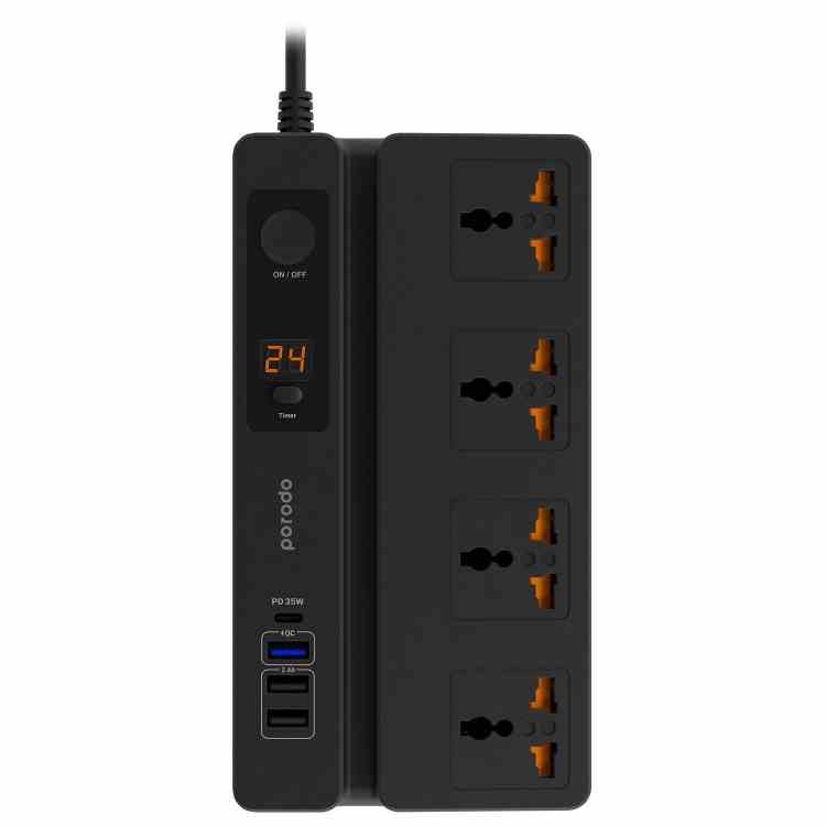 PORODO MULTIFUNCTION SOCKET WITH PHONE STAND AND DIGITAL TIMER PD35W 3M BLACK PD-FWCH007-BK thumbnail 2