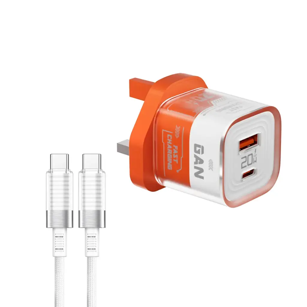 PORODO CRYSTAL SHELL WALL CHARGWE WITH 1.2M USB C CABLE ORANGE PD-FWCH036-OG-C