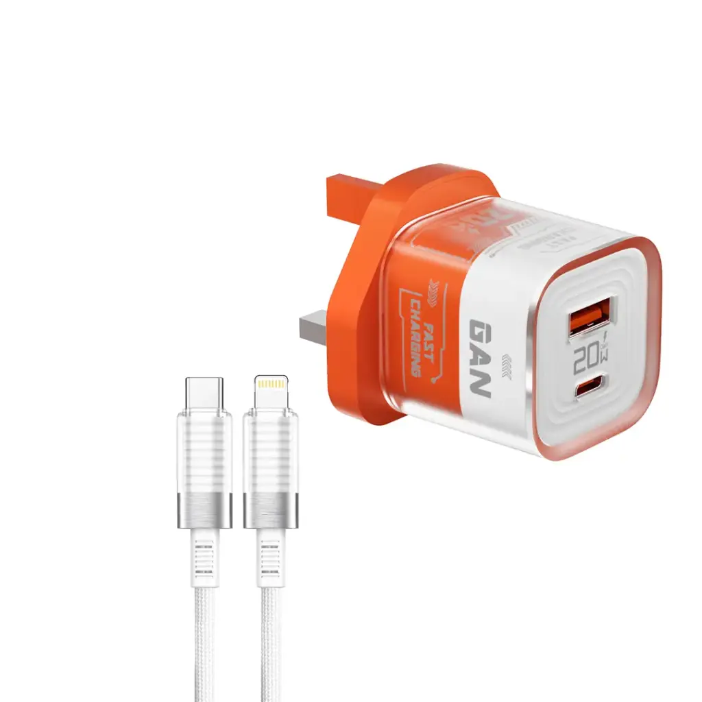PORODO CRYSTAL SHELL WALL CHARGWE WITH 1.2M LIGHTNING CABLE ORANGE PD-FWCH036-OG-L