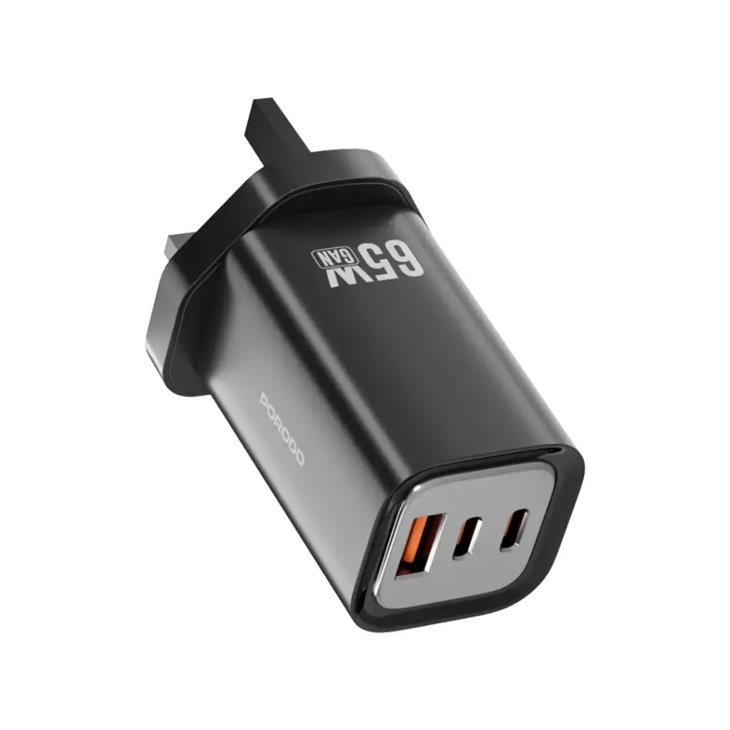 PORODO 65W TRIPLE OUTPUT QUICK WALL GAN CHARGER BLACK PD-FWCH037-BK