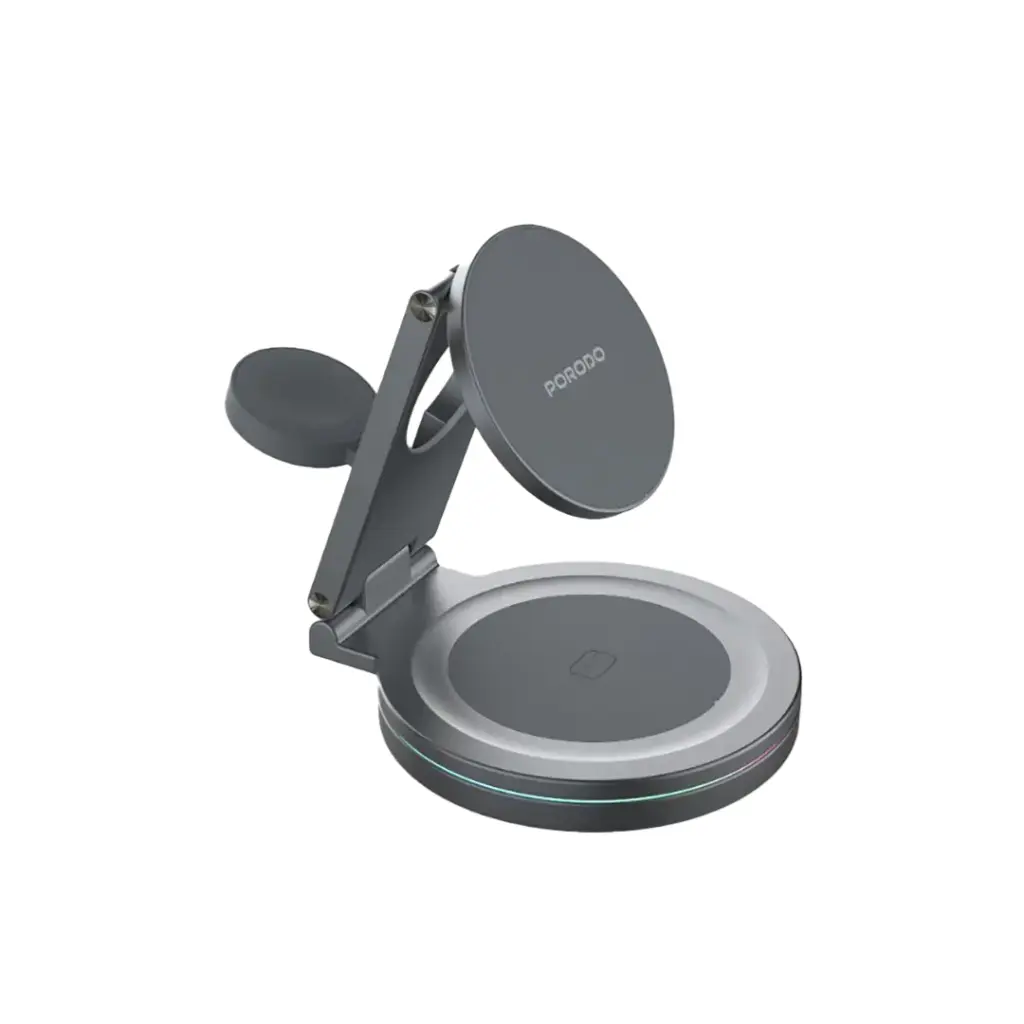 PORODO ROTATING BASE THREE DEVICE WIRELESS CHARGER GRAY PD-FWCH039-GY