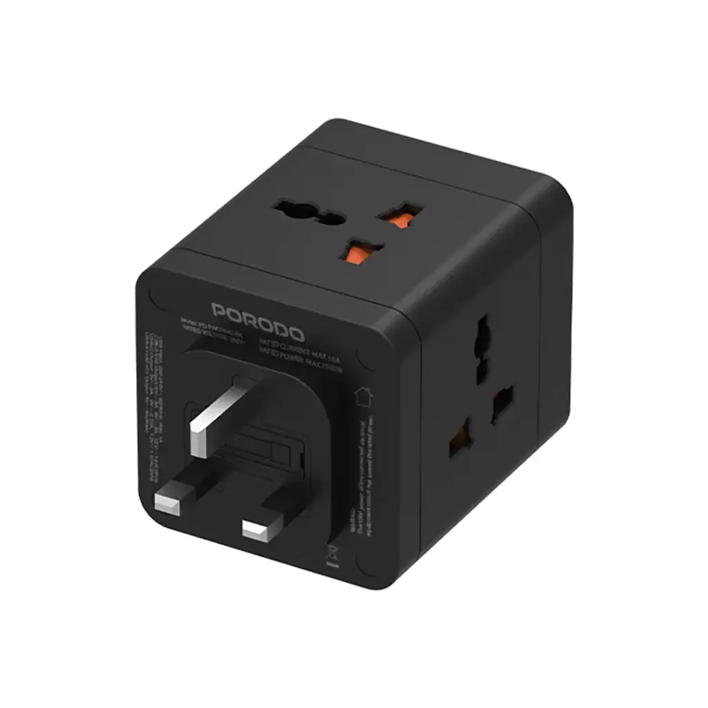 PORODO 4 AC UNIVERSAL POWER BLOCK BLACK PD-FWCH040-BK