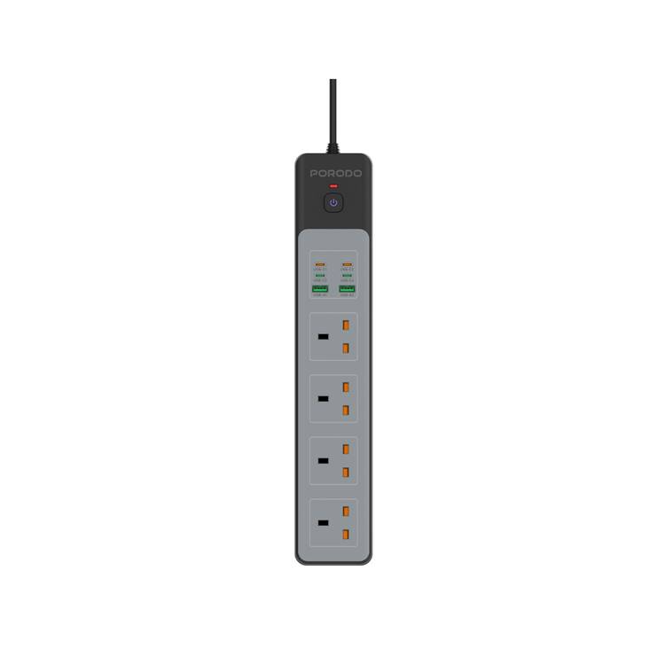 PORODO PD35W 4AC 65W 3000W POWER STRIP BLACK PD-FWCH045-BK