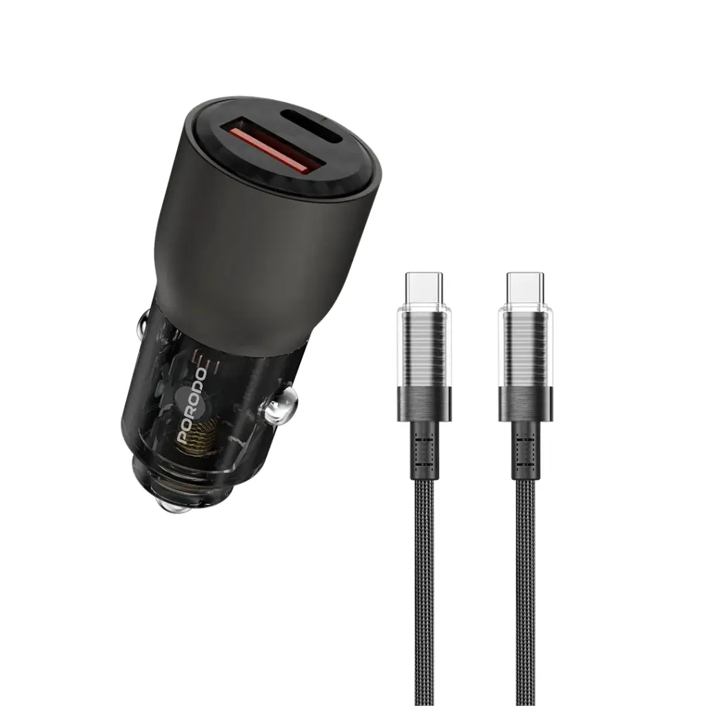PORODO 95W CAR CHARGER WITH 0.9M USB C CABLE GREY PD-FWCH048-C-GY