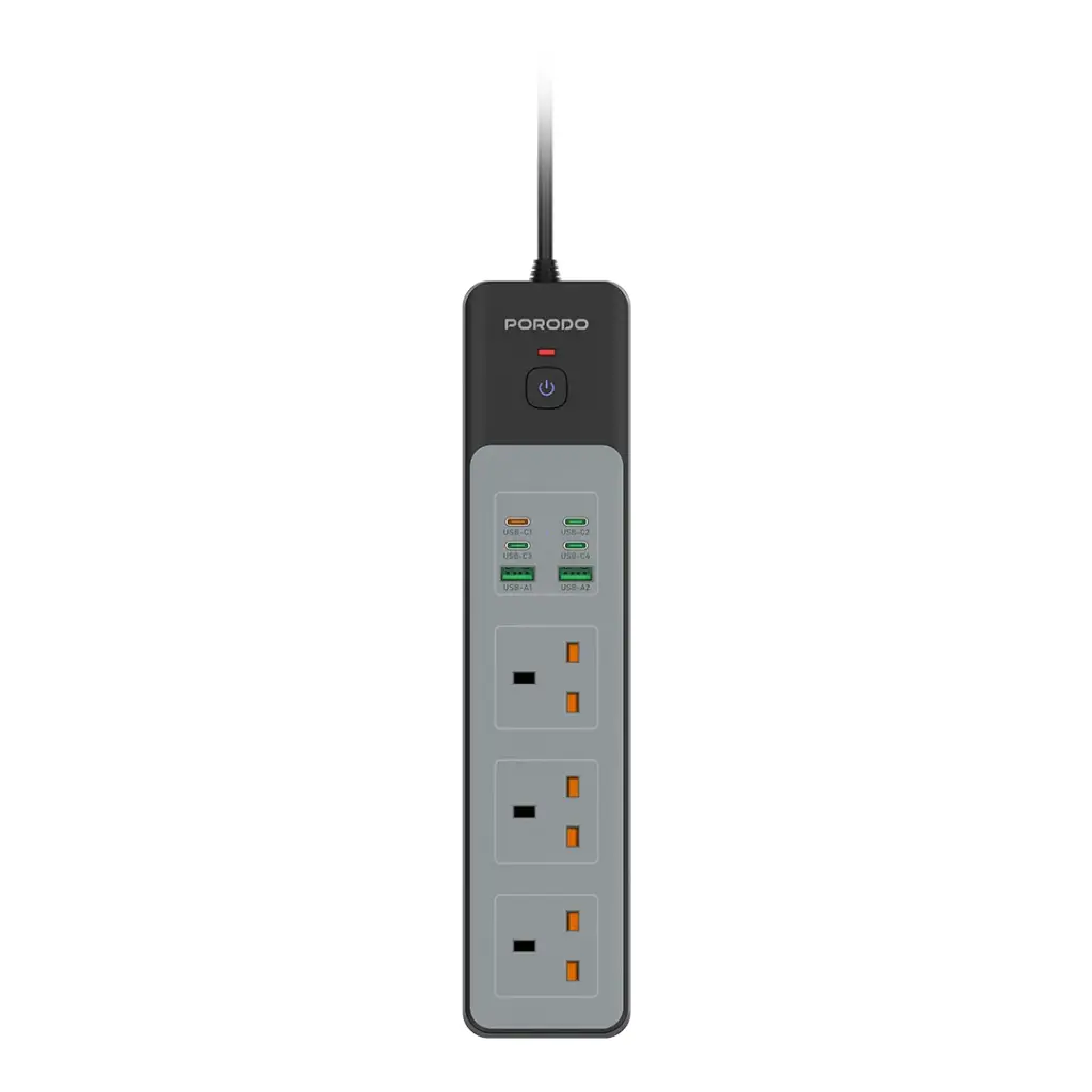 PORODO 3AC 45W 3000W POWER STRIP PD35W BLACK PD-FWCH052-BK