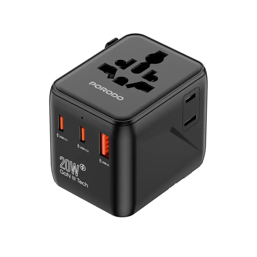 PORODO UNIVERSAL TRAVEL QUICK CHARGER BLACK PD-FWC053-BK