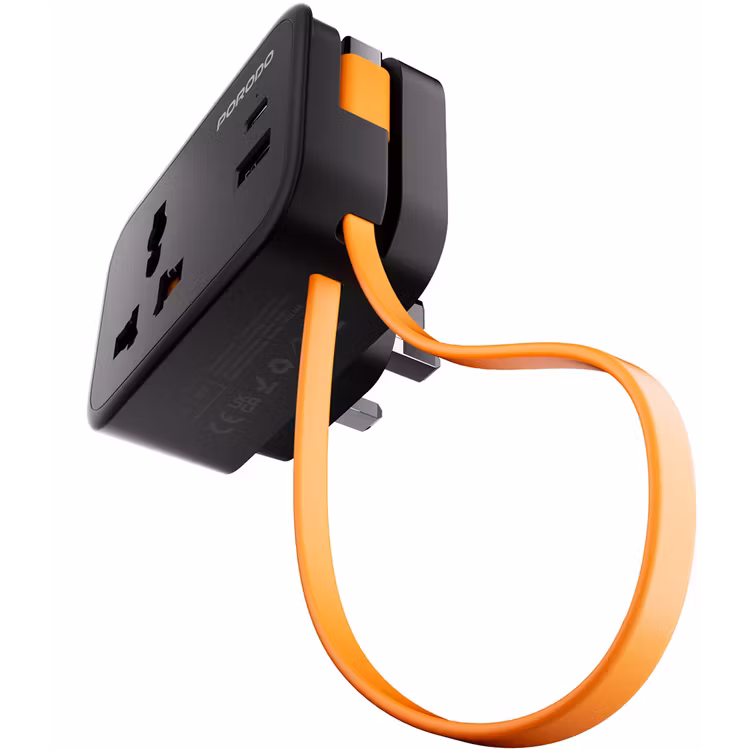 PORODO UNIVERSAL WALL SOCKET WITH 30CM USB C CABLE BLACK PD-FWCH056-BK