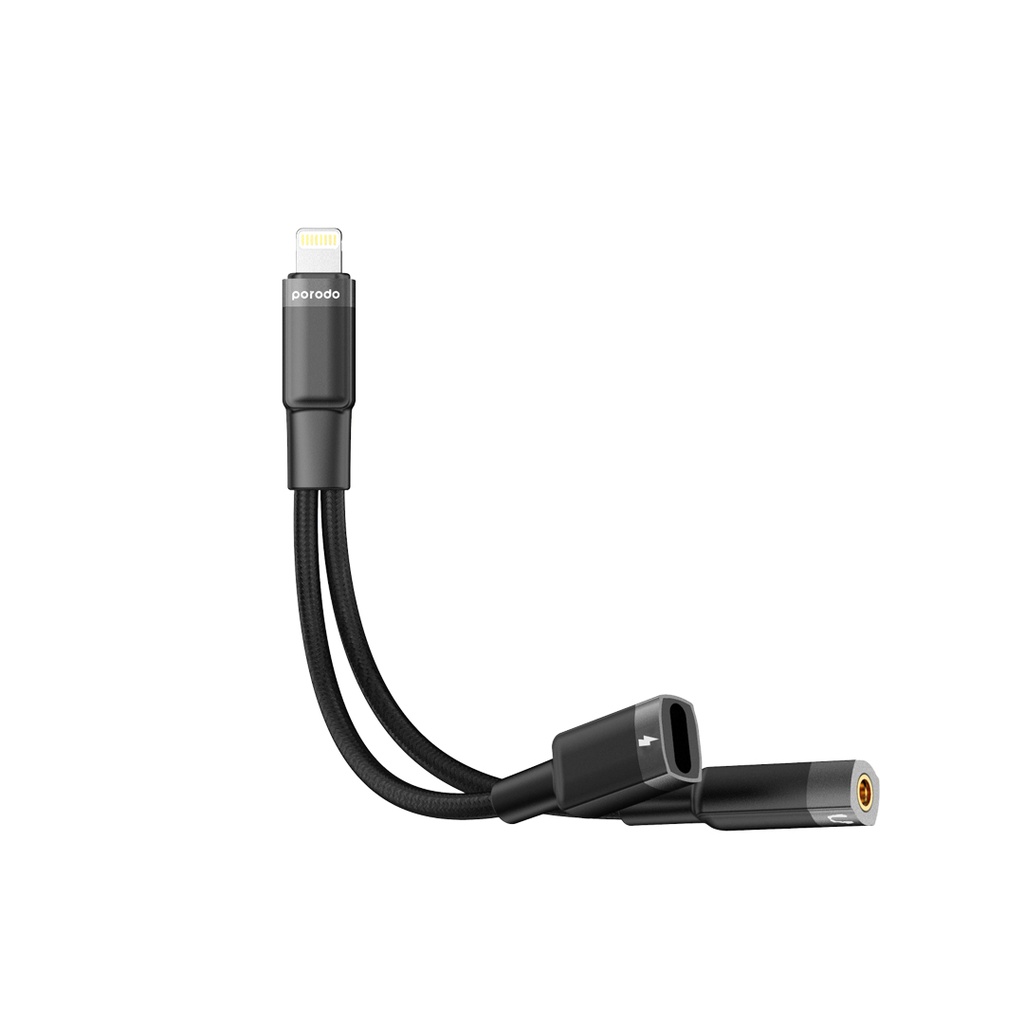 PORODO LIGHTNING CONNECTOR AUDIO CHARGE ADAPTER BLACK PD-L2LAXCA-BK