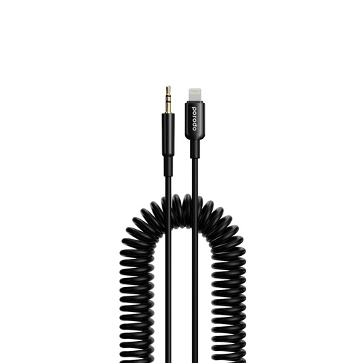 PORODO 3.5MM LIGHTNING AUX COILED CABLE 1.2M BLACK PD-LAXCC-BK