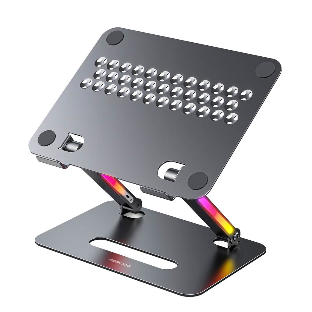 PORODO ALUMINIUM ALLOY ADJUSTABLE AND FOLDABLE LAPTOP BRACKET WITH LED GREY PD-LFST050-GY