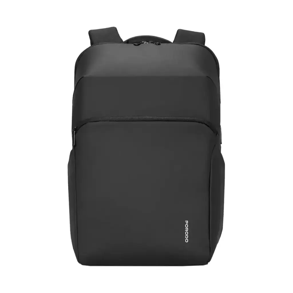 PORODO LIFESTYLE WATER RESISTANT PU BACK PACK WITH TYPE-C CHARGING PORT BLACK PD-LFST122-BK