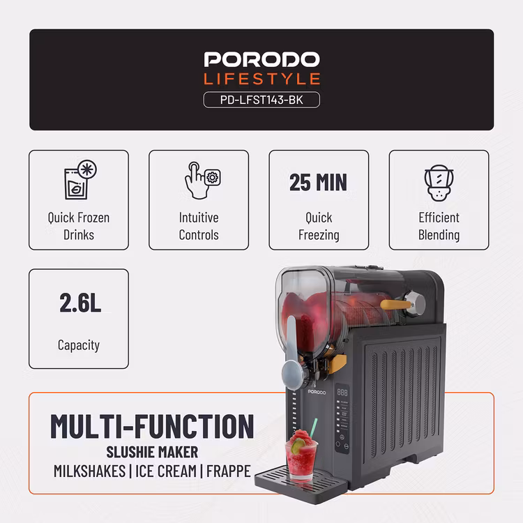 PORODO LIFESTYLE MULTI FUNCTIONAL SLUSHIE MAKER PD-LFST143-BK thumbnail 8