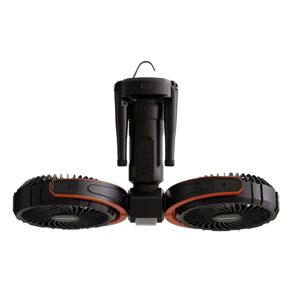 PORODO LIFESTYLE DUAL HEAD OSCILIATING FAN WITH TRIPOD BASE LED LIGHT POWER BANK 8000MAH  BLACK PD-LFST150-BK