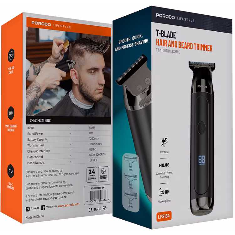 PORODO LIFESTYLE T-BLADE HAIR AND BEARD TRIMMER BLACK PD-LFST154-BK thumbnail 2