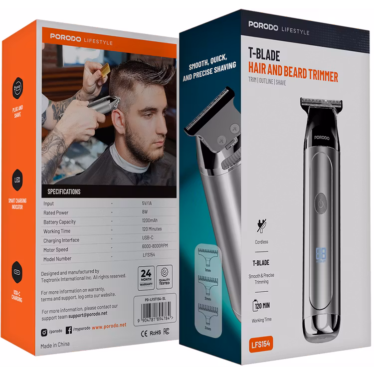 PORODO LIFESTYLE T-BLADE HAIR AND BEARD TRIMMER SILVER PD-LFST154-SL thumbnail 2
