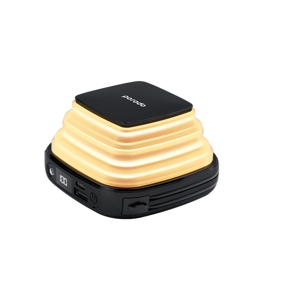 PORODO OUTDOOR NIGHT LIGHT POWERBANK 10000mAH INTEGRATED LIGHTNING/TYPE C BLACK PD-PBFCH030-BK