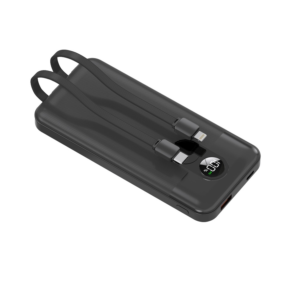 PORODO 10000MAH POWERBANK WITH C AND LIGHTNING CABLE BLACK PD-PBFCH057-BK