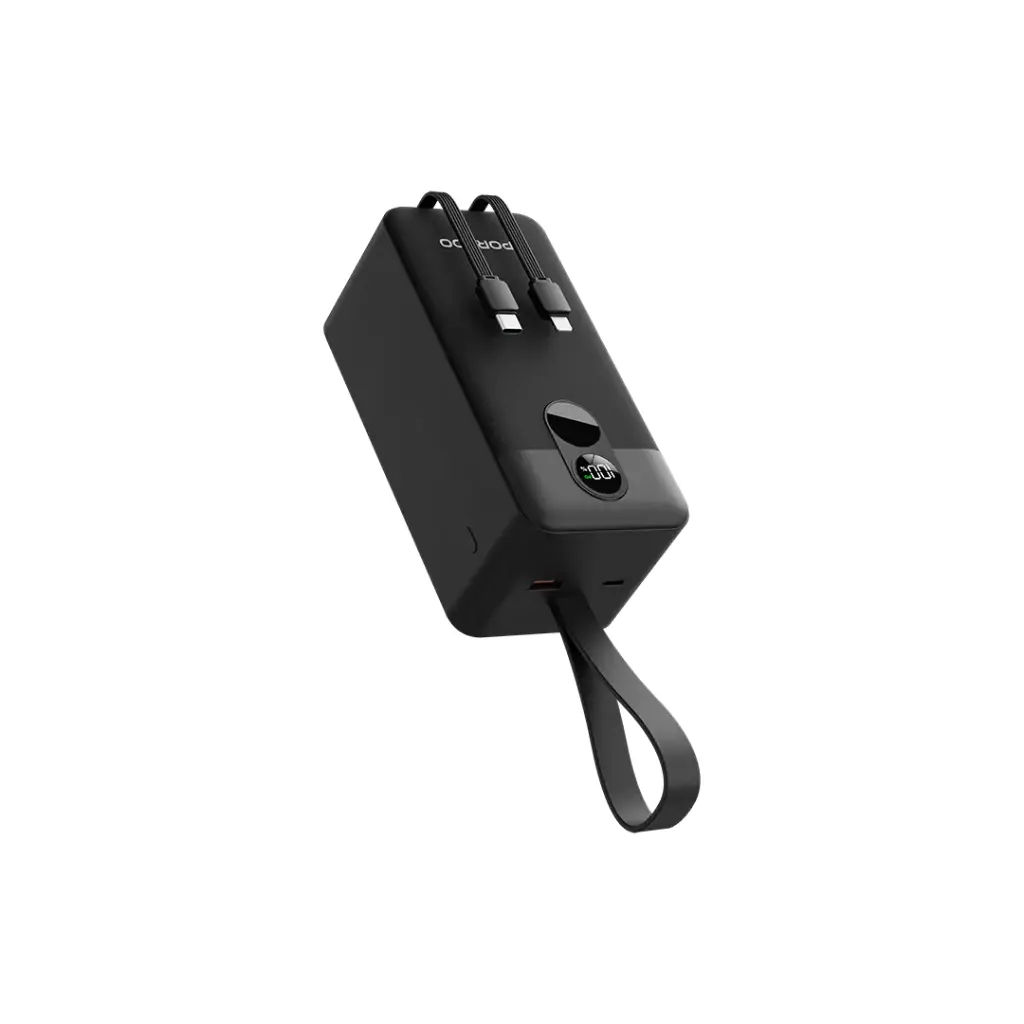 Porodo 50000mAh Power Bank with Integrated Cables - Black, Ultra-High Capacity