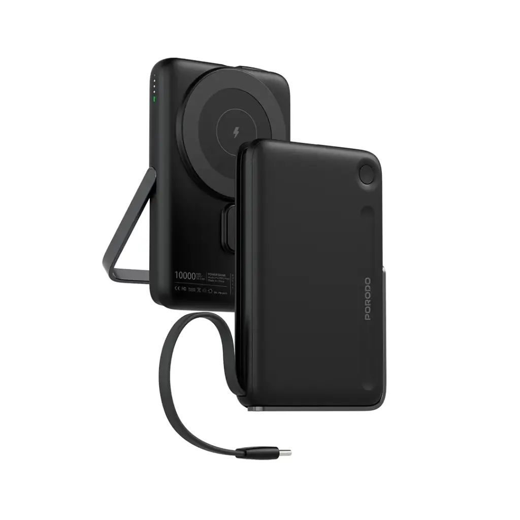 PORODO 10000MAH POWERBANK BUILT IN TYPE C CABLE WITH STAND BLACK PD-PBFCH065-BK