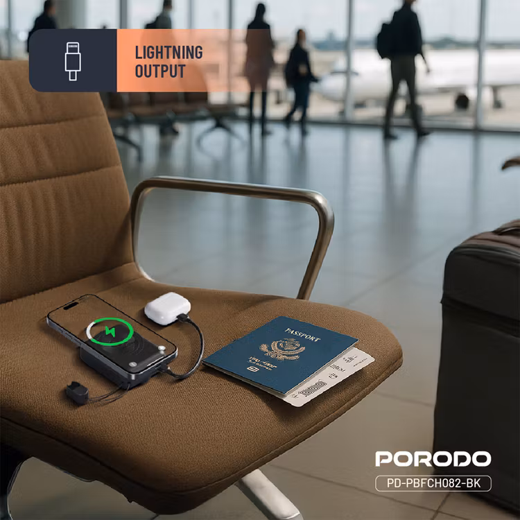 PORODO POWER BANK 10000MAH MAGSAFE DETACHABLE LIGHTNING CABLE PD 22.5W 15W BLACK PD-PBFCH082-BK thumbnail 6