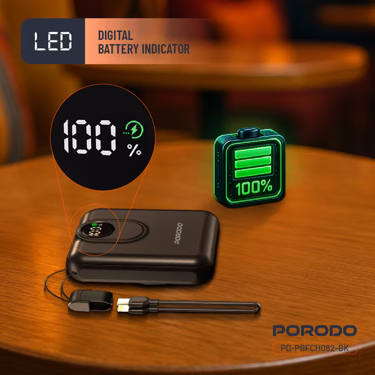 PORODO POWER BANK 10000MAH MAGSAFE DETACHABLE LIGHTNING CABLE PD 22.5W 15W BLACK PD-PBFCH082-BK thumbnail 7