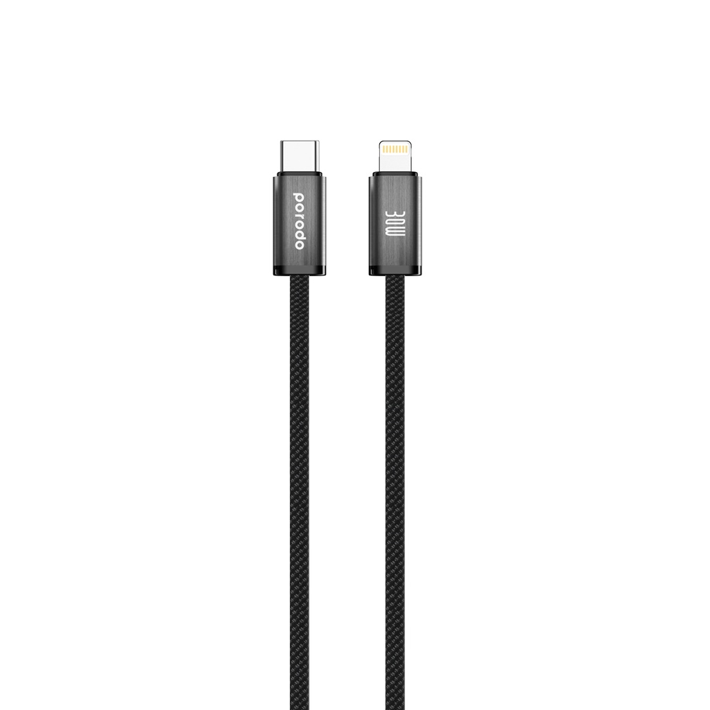 PORODO WOVEN BRAIDED TYPE C TO LIGHTNING CABLE 1.2M BLACK PD-W30LC1-BK