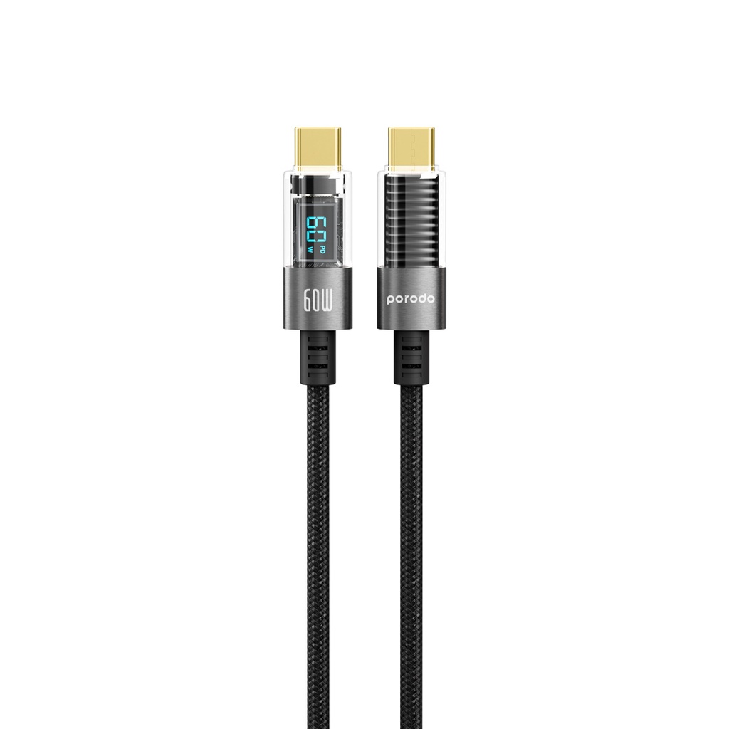PORODO USB C TO USB C BRAIDED CABLE TRANSPARENT 1.2M BLACK PD-60CCD-BK