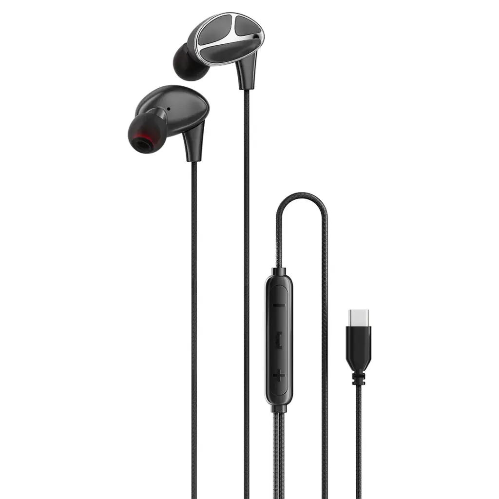 PORODO SOUNDTEC STEREO BASS TYPE C WIRED EARPHONES BLACK PD3BWEC12BK