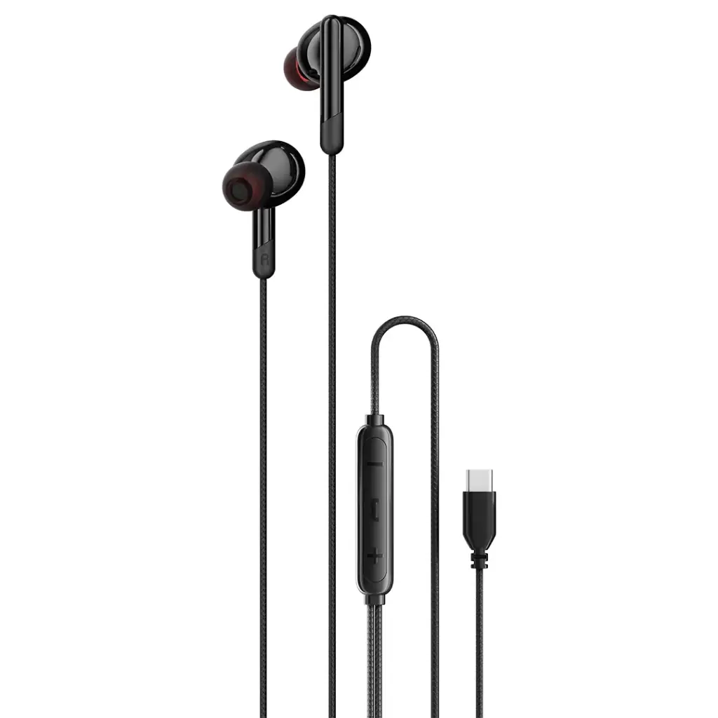 PORODO SOUNDTEC STEREO BASS TYPE C WIRED EARPHONES BLACK PD3BWEC25BK