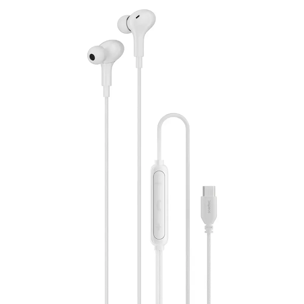 PORODO SOUNDTEC STEREO BASS TYPE C WIRED EARPHONES WHITE PD3BWEC3WH