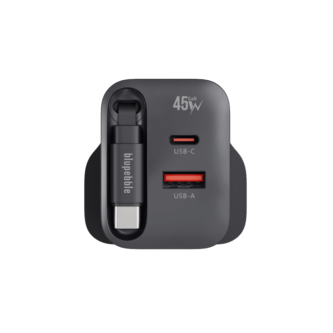 BLUPEBBLE POWERCORE 45W 2 PORTS PD GAN FAST CHARGER PD45W BLACK BP-PD45GANRC-BK thumbnail 2
