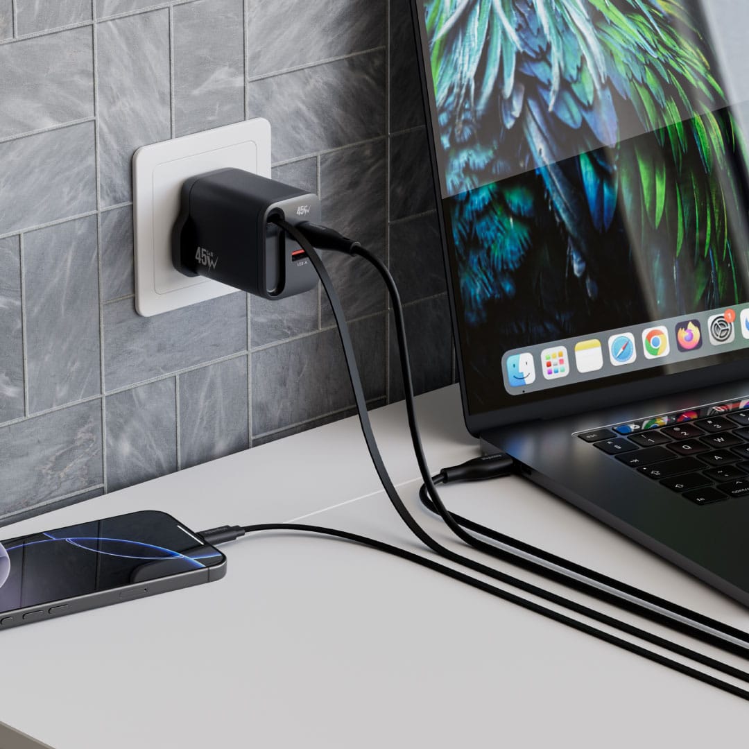 BLUPEBBLE POWERCORE 45W 2 PORTS PD GAN FAST CHARGER PD45W BLACK BP-PD45GANRC-BK thumbnail 5