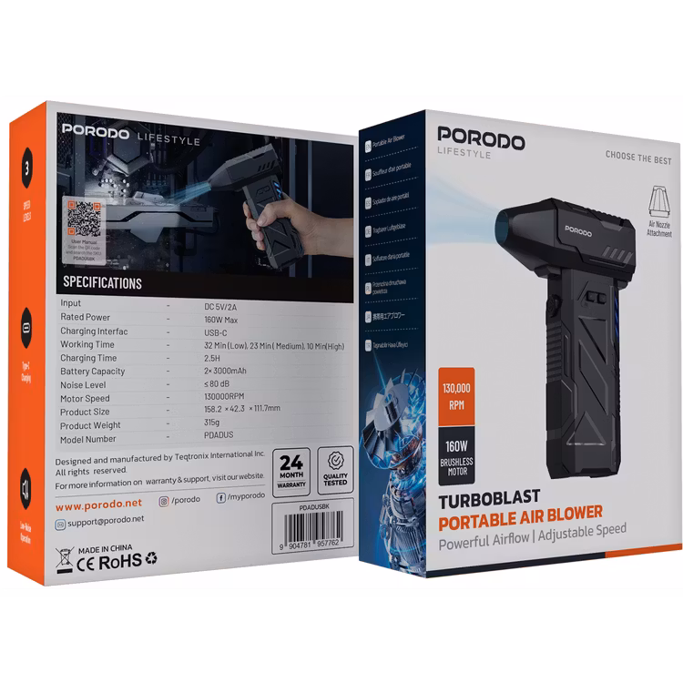 PORODO LIFESTYLE TURBOBLAST PORTABLE AIR BLOWER BLACK PDADUSBK thumbnail 12