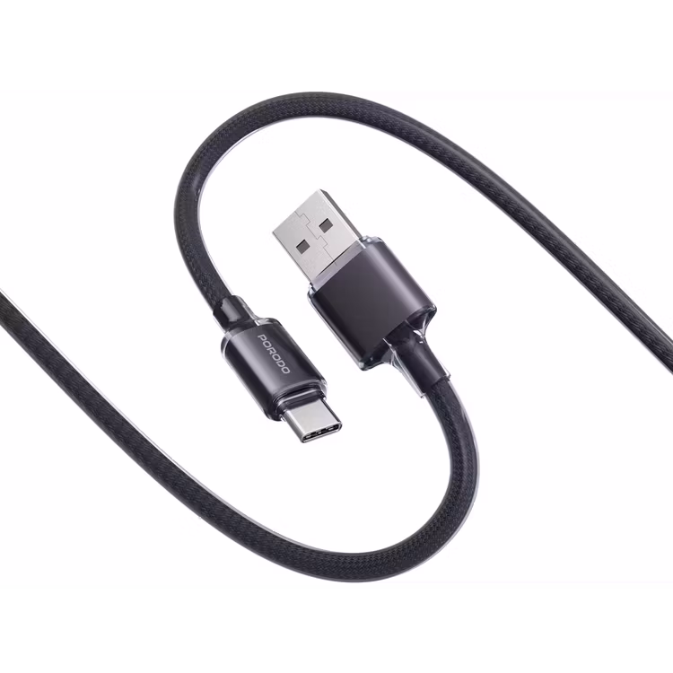 PORODO USB A TO USB C BRAIDED CABLE PD27W 1M BLACK PDCBL0035BK