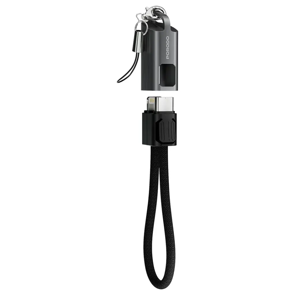PORODO CHARGELOOP KEYCHAIN USB C TO LIGHTNING DATA CABLE BLACK PDCBL0048BK